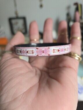Vintage Michaela Frey pink and purple floral enamel bangle bracelet.
